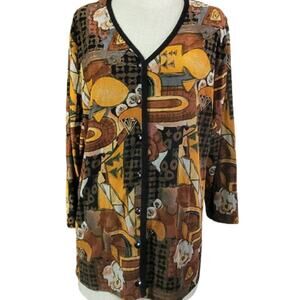 Vintage Brown Artistic Button Up  Blouse Size Large